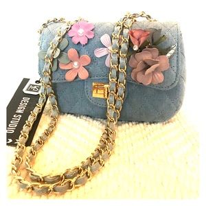 Mini denim quilted crossbody